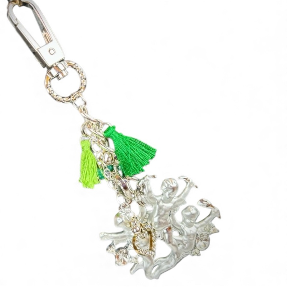 Silver Cherub & Tassel Keychain Bag Charm‎ Hand Crafted